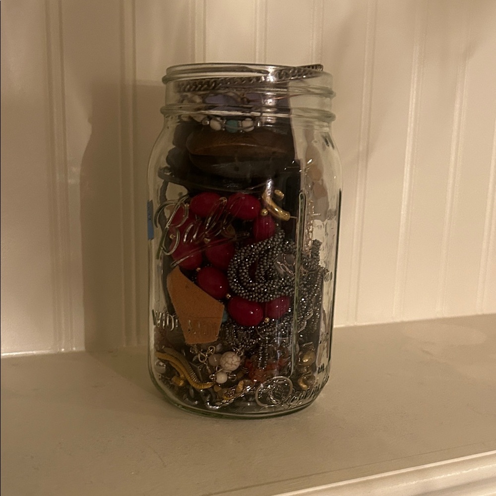 Assorted Jewelry in Glass Jar- vintage